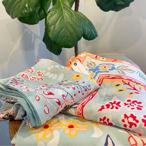 NEW Anthro Blue Jungle Multicolor Boho Queen / King Bedding Duvet & Sham Case - Picture 12 of 16